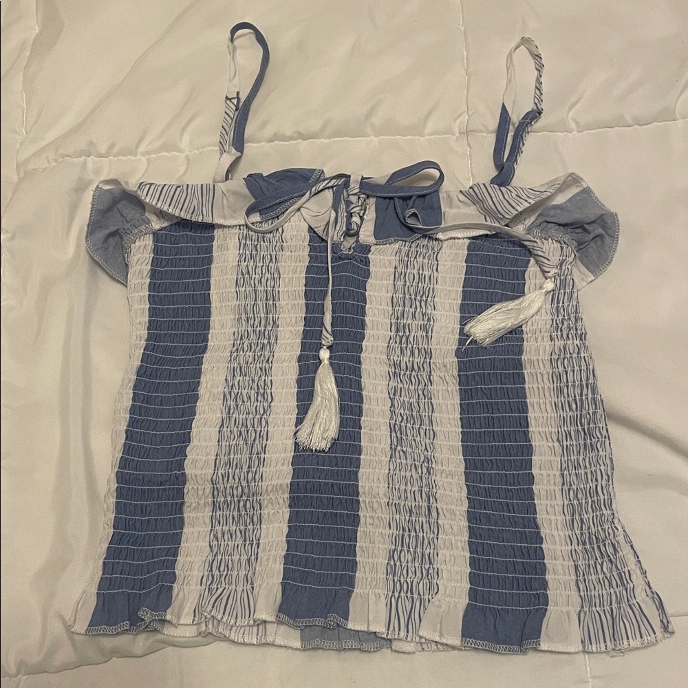 Ocean Drive Blue and White Smocked Top
